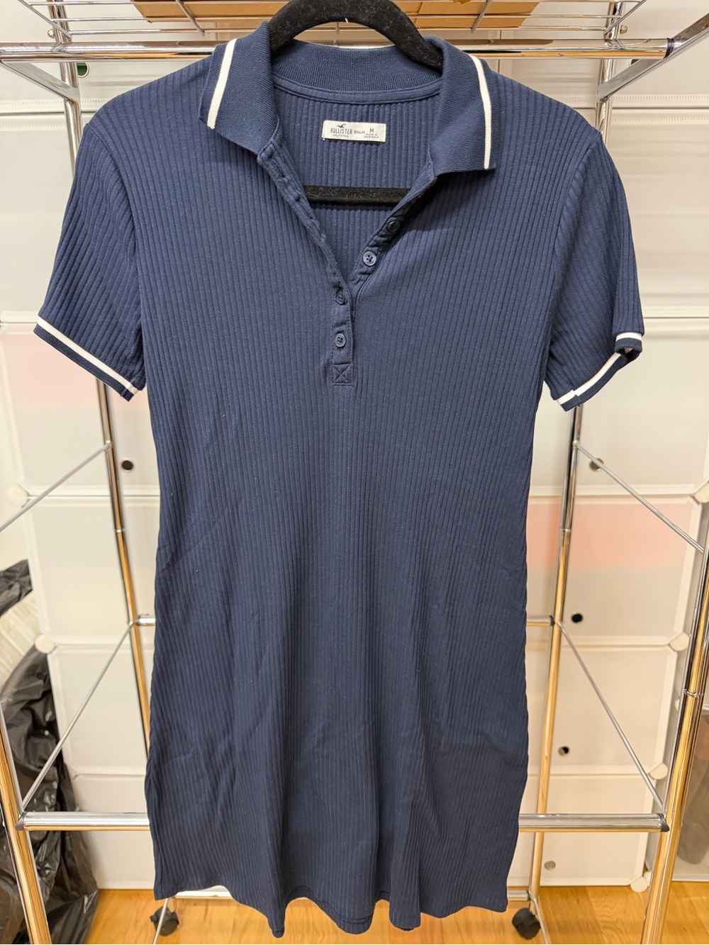 Hollister Navy Ribbed Polo Mini Dress with White Trim